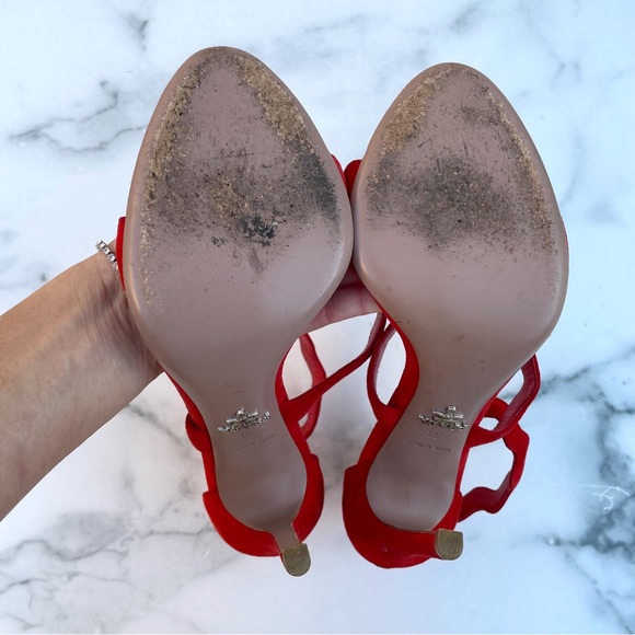 Prada red suede triple strap wavy scalloped sandal size IT 39 US 9 - Picture 11 of 16